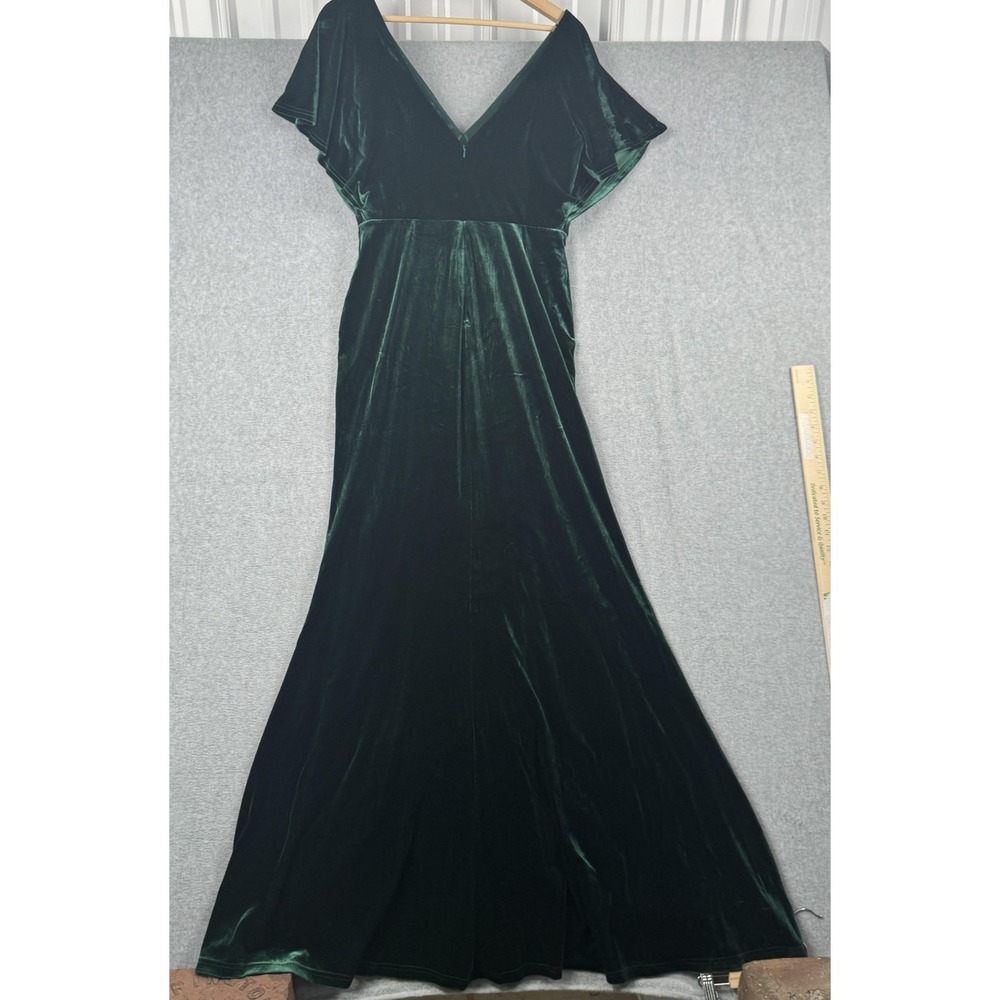 Revelry Dress Womens 10 Green Velvet Maxi Flutter Sleeve Formal Gown Evening - Picture 2 of 7